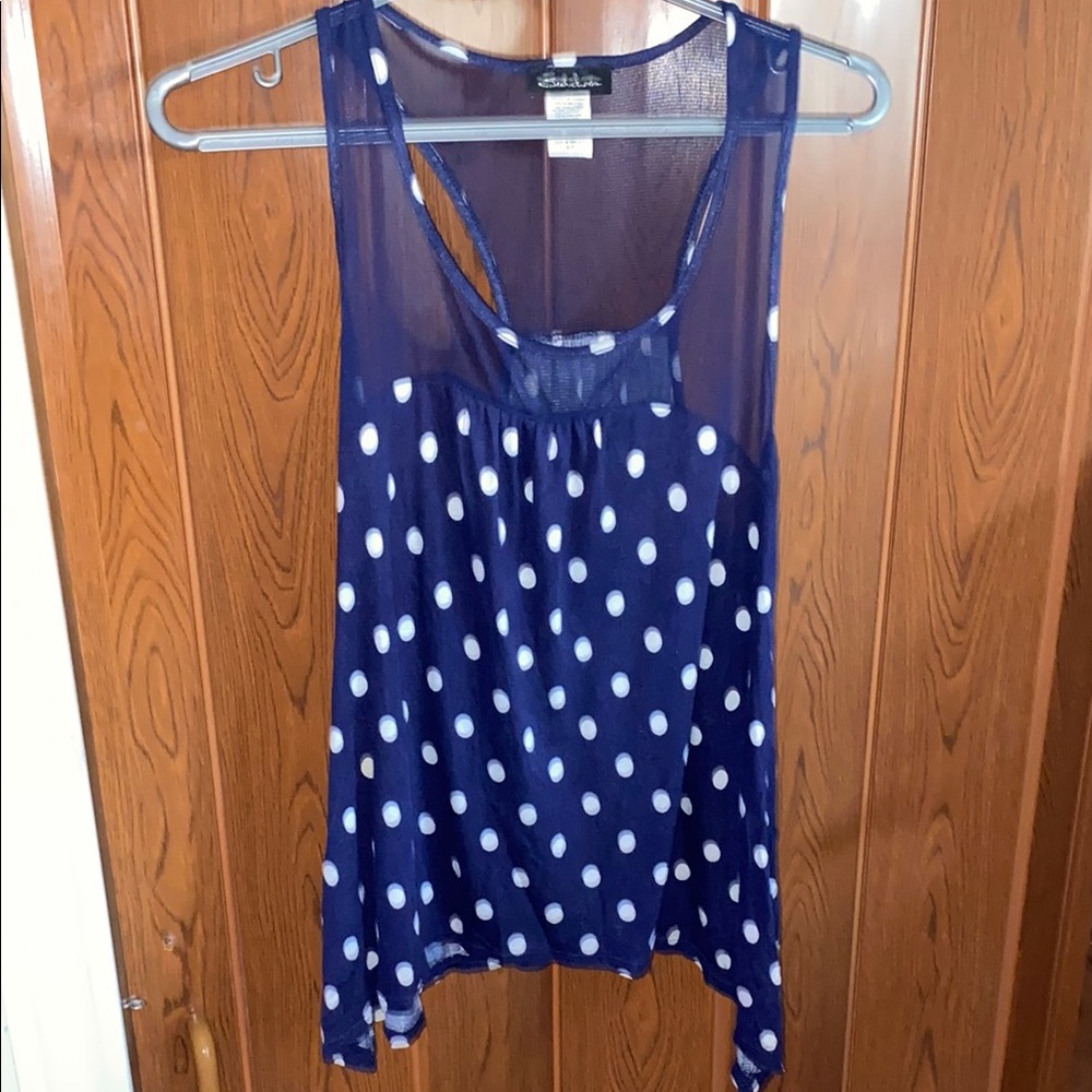 Sheer Navy Polka Dot Tank Top